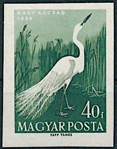 Stamp, Great Egret (Ardea alba), Hungary,  , Animals (Fauna), Birds, Herons