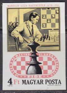 Stamp, Hungarian Grandmaster Géza Maróczy, Hungary,  , Chess, Sports