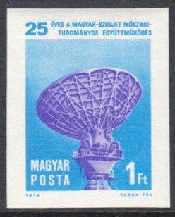 Stamp, Parabolic Antenna of an Intersputnik Ground Station, Hungary,  , Anniversaries and Jubilees, Satellite Dishes, Telecommunication