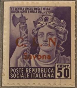 Stamp, Destroyed Monuments Overprinted C.L.N. Savona, Italy,  