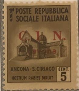 Stamp, Destroyed Monuments Overprinted C.L.N. Savona, Italy,  