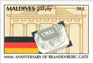 Stamp, The 200th Anniversary of the Brandenburg Gate, Maldives,  , Flags