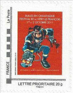 Stamp, Bulles en Champagne. Festival BD Vitry-le Francois. Stedo 1, Personalized and Private Mail Stamps,  , Comics, Festivals, Fire-brigade, Graphic Artists
