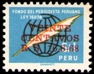 Stamp, Pro Journalists - Surcharged, Peru,  , Feathers, Globes, Journalism