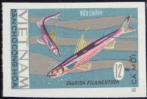 Stamp, Threadfin Saury (Saurida filamentosa), Vietnam,  , Animals (Fauna), Fishes, Sea Life