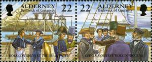 Se-tenant, Construction New Breakwater / Official Party inspecting, Alderney,  , Anniversaries and Jubilees, Sailing Ships, Ships, Uniforms, Vehicles