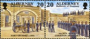 Se-tenant, Field Gun & Crew / Parade of 9th Bn Royal Garrison Artillary, Alderney,  , Anniversaries and Jubilees, Military Forces, Uniforms