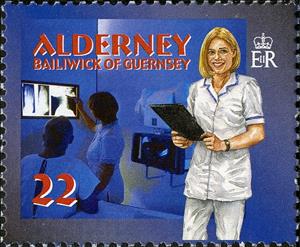 Stamp, Nurse with Patient in X-Ray (B), Alderney,  , Healthcare