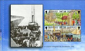 Booklet Pane, SS Courier alongside the breakwater, 1890, Alderney,  , Anniversaries and Jubilees, Churches - Cathedrals - Basilicas - Chapels, Fishery, Ports, Ships, Steamers, Weddings