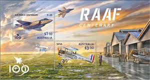 Souvenir Sheet, Royal Australian Air Force, Centenary, Australia,  , Air Forces, Aircraft, Anniversaries and Jubilees
