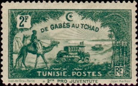 Stamp, Crossing the Sahara in a tracked vehicle, Tunisia,  , Camels, Deserts