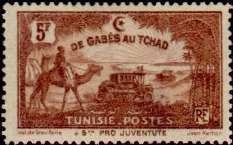 Stamp, Crossing the Sahara in a tracked vehicle, Tunisia,  , Camels, Deserts
