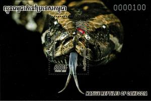 Souvenir Sheet, Python molurus bivittatus, Cambodia,  , Animals (Fauna), Reptiles, Snakes