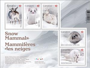 Souvenir Sheet, Snow Mammals, Canada,  , Animals (Fauna), Deer, Foxes, Mammals, Rabbits, Rodents