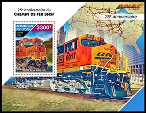 Souvenir Sheet, 25th Anniversary of the BNSF Railway, Chad,  , Railways