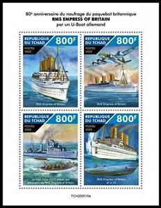 Mini Sheet, 80th Anniversary of the Sinking of RMS Empress of Britain, Chad,  , Anniversaries and Jubilees, Passenger-ships