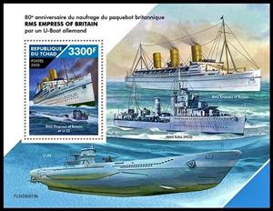 Souvenir Sheet, 80th Anniversary of the Sinking of RMS Empress of Britain, Chad,  , Anniversaries and Jubilees, Passenger-ships