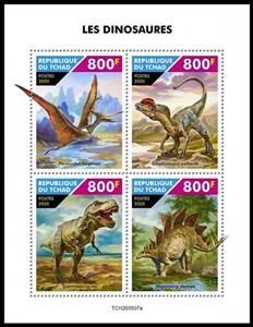 Mini Sheet, Various Dinosaurs, Chad,  , Dinosaurs, Prehistory