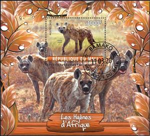 Souvenir Sheet, Les Hyenes d'Afrique, Cinderellas,  , Animals (Fauna), Hyenas, Mammals