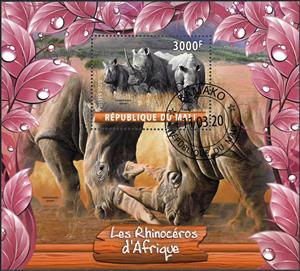 Souvenir Sheet, Les Rhinoceros d'Afrique, Cinderellas,  , Animals (Fauna), Mammals