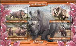 Mini Sheet, Les Rhinoceros d'Afrique, Cinderellas,  , Animals (Fauna), Mammals