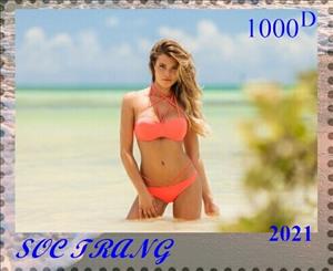 Stamp, Models, Cinderellas,  , Beaches, Models, Photographs, Sea, Women