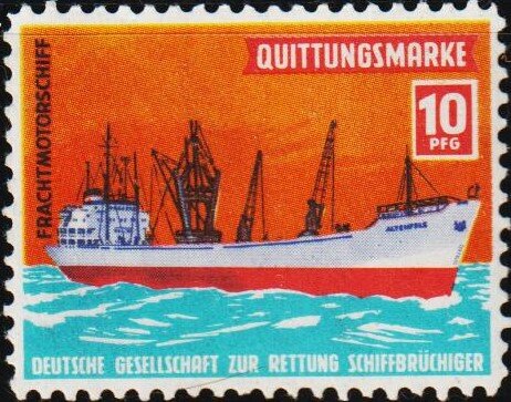 Receipt Stamp. Cargo Ship. Rescue of Shipwrecked