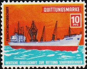 Stamp, Receipt Stamp. Cargo Ship. Rescue of Shipwrecked, Cinderellas,  , Charity, Rescue Services, Ships