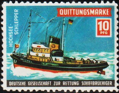 Receipt Stamp. Ocean Tugboat. Rescue of Shipwrecked