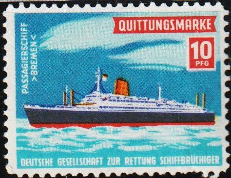 Receipt Stamp. Passenger Ship Bremen. Rescue of Shipwrecked