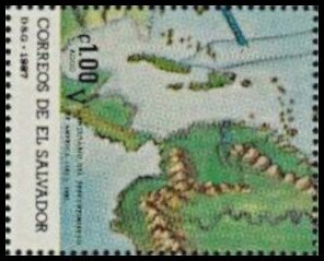 Stamp, Part of Map - Base of Flagstaff, El Salvador,  , Maps