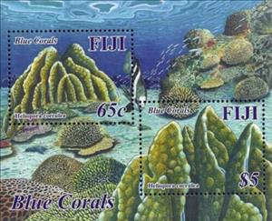 Souvenir Sheet, Blue Corals, Fiji,  , Animals (Fauna), Corals and Sponges, Sea Life