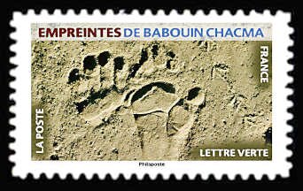 Stamp, Footprint of Chacma Baboon, France,  , Animals (Fauna)