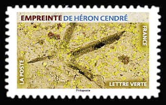 Stamp, Footprint of Grey Heron, France,  , Animals (Fauna)