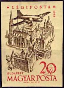 Stamp, Mathias Church, Budapest, Hungary,  , Aircraft, Aviation, Buildings, Churches - Cathedrals - Basilicas - Chapels, Towers, UNESCO World Heritage Sites