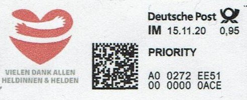 Stamp, COVID-19 pandemic. Vielen Dank Allen Heldinnen Helden, Personalized and Private Mail Stamps,  , Healthcare, Hearts