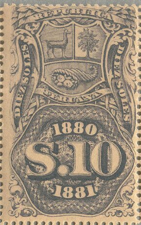 Stamp, Coat of Arms and Numeral, Peru,  , Coats of Arms, Numbers