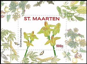 Souvenir Sheet, Golden Eardrops (Dicentra chrysantha), Sint Maarten,  , Flowers, Plants (Flora)