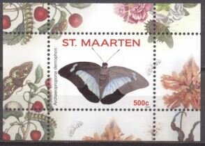 Souvenir Sheet, One-spotted Prepona (Archaeoprepona demophon), Sint Maarten,  , Animals (Fauna), Butterflies, Insects