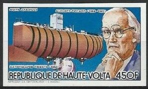 Stamp, Auguste Piccard (1884-1962), Upper Volta,  , Famous People, Изобретатели, Physicists