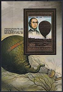 Souvenir Sheet, John Wise, Upper Volta,  , Air Balloons, Aviation