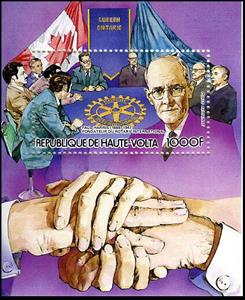 Souvenir Sheet, Paul Harris (1868-1947), Upper Volta,  , Famous People, Hands, Rotary