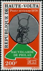 Stamp, UNESCO Campaign "Save the Philae Temples", Upper Volta,  , Gods and goddesses, UNESCO