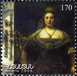 Stamp, Rembrandt - "Portrait of Unona", Armenia,  , Art