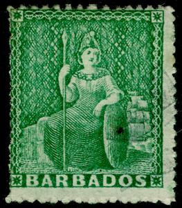 Stamp, Britannia seated, Barbados,  , Mythology