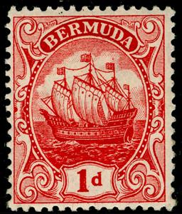 Stamp, Caravel - red, Bermuda,  , Flags, Sailing Ships, Ships