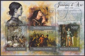 Mini Sheet, 600th Birthday of Joan of Arc, Burundi,  , Anniversaries and Jubilees, Famous People, Paintings