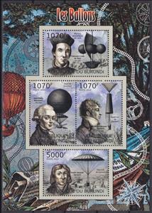 Mini Sheet, Aeronautics Pioneers, Burundi,  , Air Balloons, Aviation, Famous People, Изобретатели, Transport