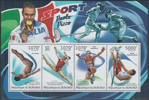 Mini Sheet, Athletes, Burundi,  , Athletes, Athletics, Diving (Sport of jumping), Famous People, Gymnastics, Sports
