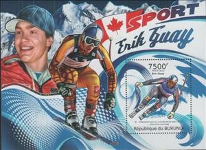 Souvenir Sheet, Eric Guay, Burundi,  , Famous People, Skiing, Sports